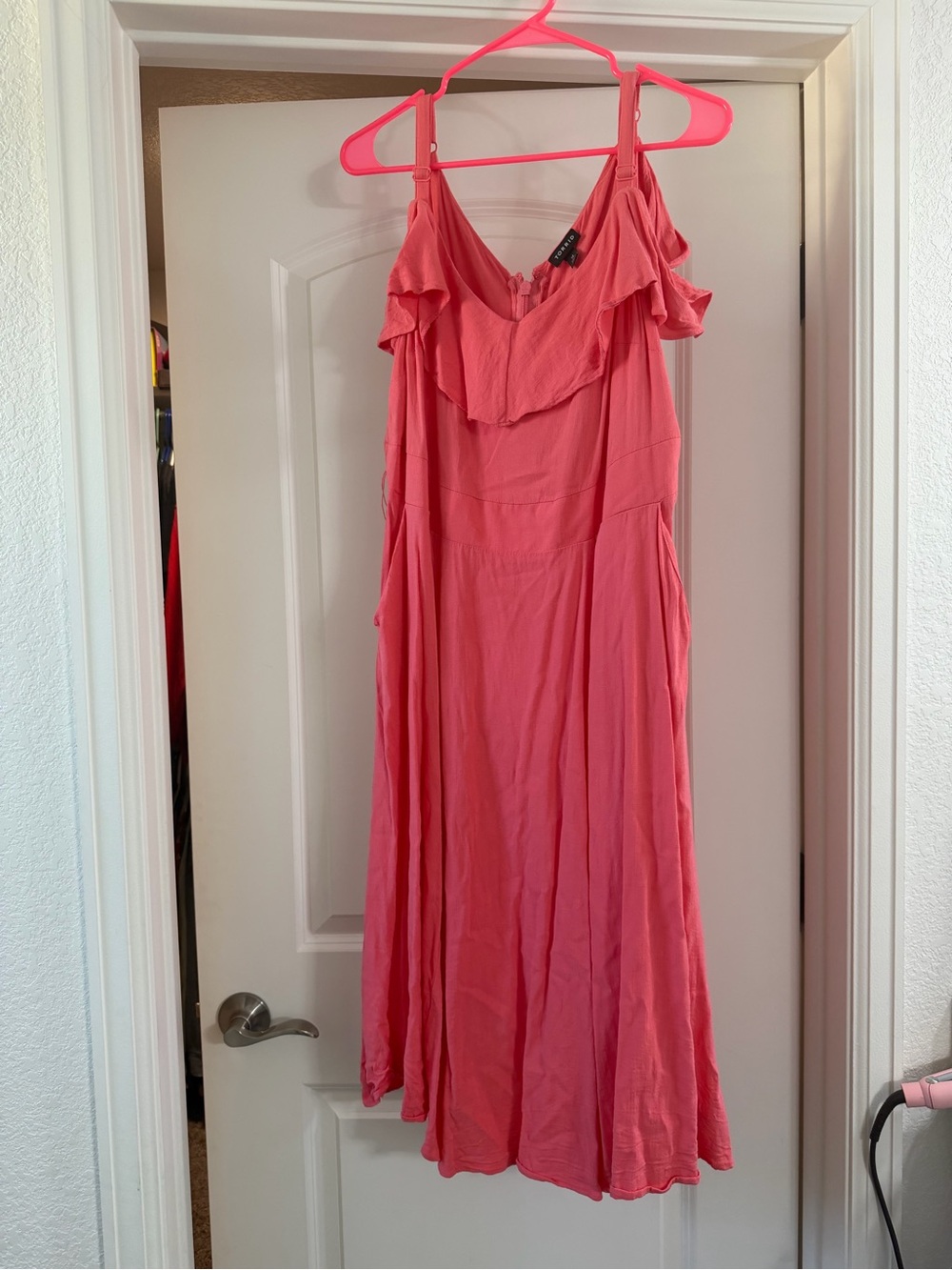 torrid Coral Cold-Shoulder Midi Dress with Ruffle